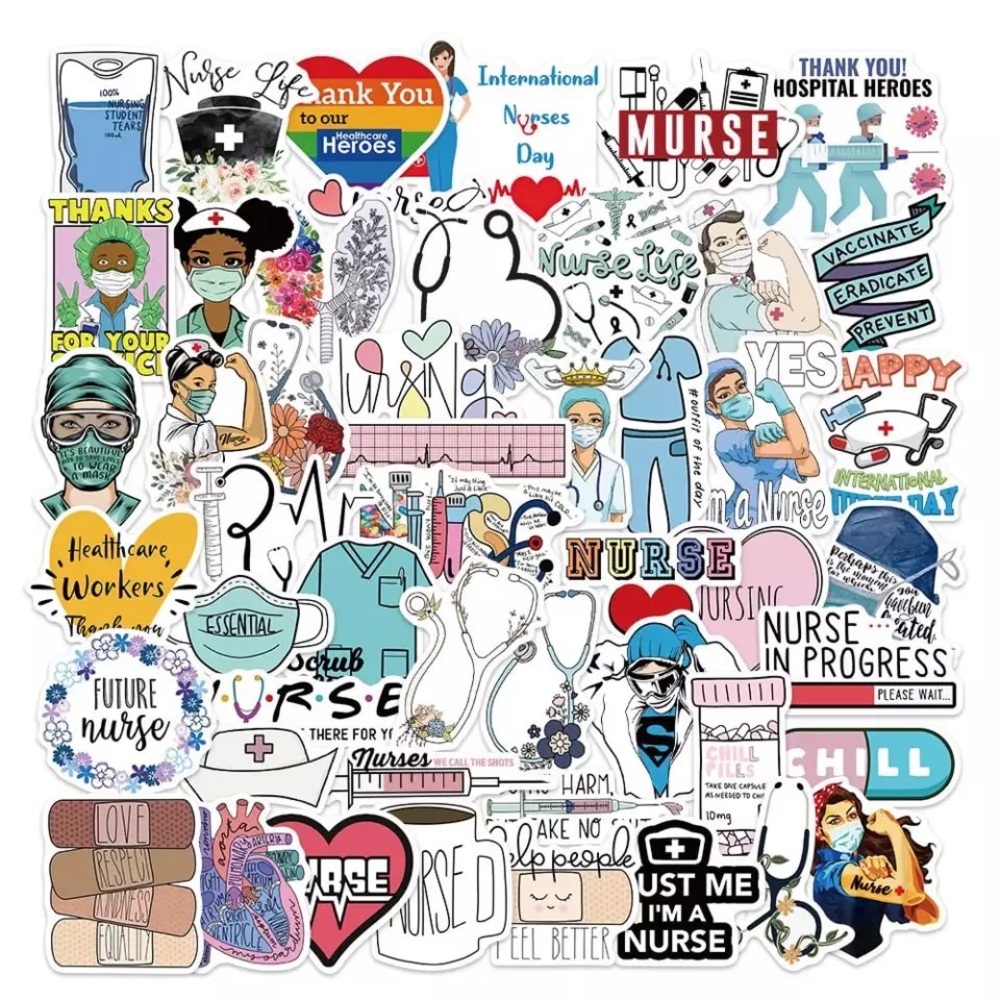 25 Vinyl Nurses Stickers Bulk Bundle Lot Anatomy Stethoscopes Scrubs Doctor Gift - Picture 3 of 4